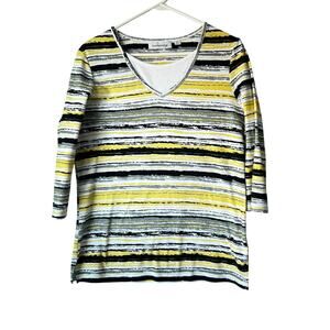 Breckenridge Top Yellow White Black Striped shirt 3/4 sleeves Womens Size Medium